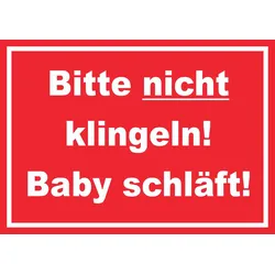 Bitte nicht klingeln Baby schläft Schild mit Text rot-weiss A0 (841x1189mm)