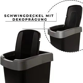 2friends 2er Set, 25L - Küchenmülleimer, Mülleimer Küche Abfalleimer mit Schwingdeckel - Schwarz/Silber - für Recycling & Mülltrennung, - Schwarz
