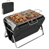 MC Star Holzkohlegrill Holzkohlegrill aus Edelstahl BBQ Smoker mit Grillrost Griff, klappbaren Beinen für Barbeque Camping 40x28x25,5cm Schwarz