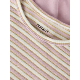 NAME IT "NMFTAIAS LS TULLE DRESS", Mädchen, Gr. 116, N-Gr, dawn pink stripes:cloud dancer, Jersey, Obermaterial: 90% Baumwolle, 5% Elasthan, 5% metallisierte Fasern, geringelt, gestreift, unifarben, bequem, Rundhals, Kleider Minikleid