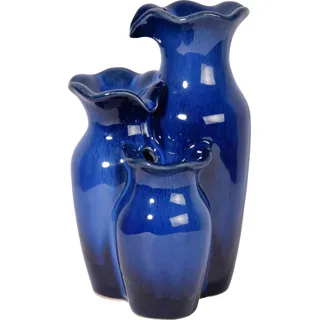 Dobar dobar® Zimmerbrunnen mit Pumpe im Amphoren-Design dreistufig - Deko Wasserfall aus Keramik Indoor - 14 x 12,5 x 22 cm - Dunkelblau