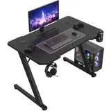 JUMMICO JUMMCO Gaming-Tisch, Gaming-Tisch mit Becherhalter und Headset-Halter, 2 professionelle Kabelführungslöcher, Tischplatte aus Kohlefaser, hochwertiges schwarzes Metallgestell 80x52 cm
