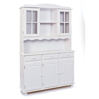 Dmora Sideboard mit drei Türen und Schubladen mit oberer Vitrine, weiße Farbe, 130 x 198 x 32 cm