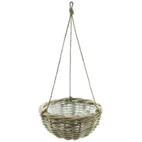 Dekoleidenschaft Blumenampel Pflanzampel Hängeampel aus Rattan, "Koboo Grey", Blumen
