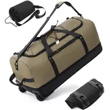 YHYEH 32''/80cm 110L Erweiterbare 140L Reisetasche mit 2 Inline-Rollen,Umwandelbare Große Wochenendtasche/Sporttasche mit Bungee-Cord-System,Armeegrün