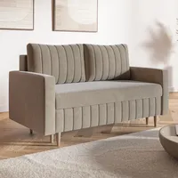 MOTIVENA Leo 2 Sitzer Sofa mit Schlaffunktion, Schlafsofa 160 cm Breit, Sofa 2 Sitzer, 2er Sofa, Sofa Klein, Keine Couch, Schlafsofa 2 Sitzer, Bonellfederkern (H4), Samt Sofa Beige