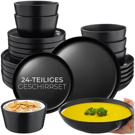 Tectake Una Tafelservice 24-tlg. für 6 Personen schwarz