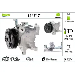 VALEO 814717 Kompressor, Klimaanlage VALEO ORIGINS NEW OE TECHNOLOGIE