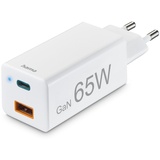 Hama Schnellladegerät GaN 1x USB-C PD 1x USB-A QC Mini-Ladegerät 65W weiß (201643)