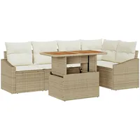 VidaXL 6-teiliges Garten Essset mit Kissen Beige Poly Rattan