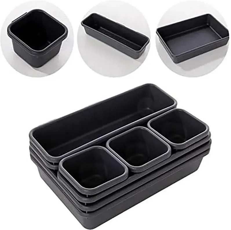 1 Set Schubladen-Organizer-Boxen mit integriertem Trennsystem, verstellbaren Trennwänden und großzügigem Stauraum für Geschirr. Geeignet für Schubladen, aus Kunststoff, schwarz