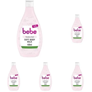 bebe Soft Body Milk (400 ml), schnell einziehende Bodylotion mit Jojobaöl & Panthenol für trockene Haut, duftet sanft, spendet 24 Stunden Feuchtigkeit (Packung mit 5)