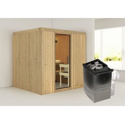 KARIBU Sauna »Rakvere«, inkl. 9 kW Saunaofen mit integrierter Steuerung, für 3 Personen - beige