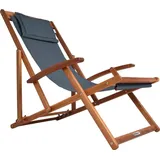 DEUBA Casaria® Sonnenliege Holz Wetterfest Klappbar Verstellbar 160kg Belastbar Armlehne Nackenkissen Garten Balkon Liegestuhl Akazie 94x94x60cm Anthrazit