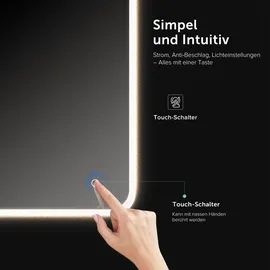 mai & mai Badspiegel mit LED Beleuchtung Wandspiegel rechteckig 80x60cm