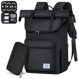 Lubardy Rolltop Rucksack Herren Damen Wasserdicht Rucksack Herren Laptop Rucksack 17,3 zoll mit Kabeltasche Schulrucksack Daypacks für Uni Arbeit Reisen Freizeit 2 Teilige Set