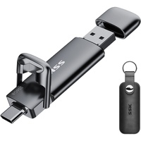 SSK USB C Externe SSD 256GB, mit bis zu 550 MB/s Extreme schneller USB-Stick, Dual-USB Typ C + USB A USB3.2 Gen2 Speicherstick für Android-Telefon, Laptop, Tablet, Mac