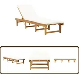 Sonnenliege Klappbar mit Auflage Massivholz Akazie Cremeweiß - Holz Sonnenschirm - Gartenliege - Liegesessel - Lounge Chair - Gartenmöbel