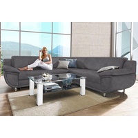 TRENDMANUFAKTUR Ecksofa Rondo wahlweise mit Schlaffunktion, 267x247 cm (BxT), breite Armlehnen, L-Form, wahlweise mit Federkern bestellbar, Füße chromfarben grau