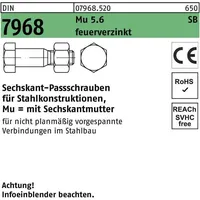 Industrial Quality Supplies DIN 7968 Sechskant-Passschraube M24x70 Stahl 5.6