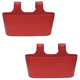 ENGELLAND 2 x Blumenkasten zum Auf-Hängen, Farbe: Rot, Blumentopf, oval, Balkon, Übertopf, Pflanzkasten, mit Wasserspeicher/Wasserauffangschale