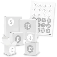 itenga Adventskalender 24x Geschenkbox Würfel Quader Weiß Zahl Sterne Dunkelgrau