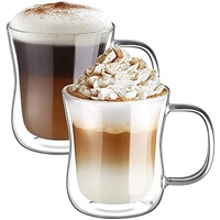 ecooe Doppelwandige Latte Macchiato Gläser Set Borosilikatglas Kaffeetassen Glas 2er Set 350ml Kaffeeglas Teegläser mit Henkel für Cappuccino,Tee,EIS,Milch,Bier