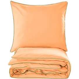 OEM Basic Bettwäscheset 140x200 Apricot, Flaschengrüne Paspel
