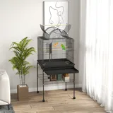 Vogelkäfig Groß Wellensittichkäfig Mit Tablett, Ablagefläche, Futterstation, Vogelhaus Mit Rollen Für Kanarienvögel, Stahl 63 X 53 X 144 Cm Schwarz