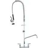Vevor Kommerzieller Wasserhahn mit Vorspülbrause, 111 cm Höhe, 203 mm Mitte, 305 mm Schwenkauslauf, Wandmontage Küchenspülenhahn, Messingkonstruktion mit Ausziehbarer Brause, für 1/2/3-Fach-Spüle