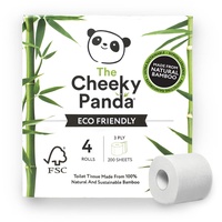 The Cheeky Panda Bambus Toilettenpapier 3-Lagig | 4 Rollen x 200 Blatt | Klopapier Plastikfrei Verpackt | Toilettenpapier Vegan