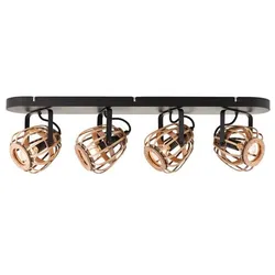 BRILLIANT Nikka Spotbalken 4flg schwarz/natur   4x D45, E14, 28W, geeignet für Tropfenlampen (nicht enthalten)