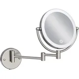 LEDOOLE Wiederaufladbarer beleuchteter Make-up-Spiegel mit Vergrößerung, 20,3 cm, doppelseitig, 10-fache Vergrößerungsspiegel, Wandhalterung, beleuchteter Spiegel, faltbar, lebendiges gebürstetes