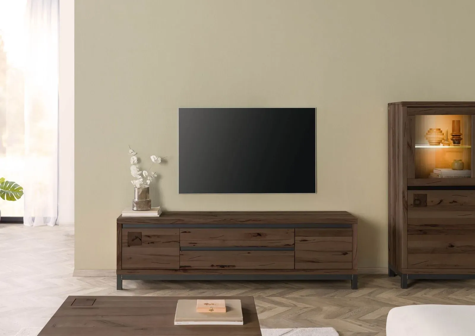 TV-Board Kernbuche 190x40x56 tabacco braun geölt VILLANDERS #253