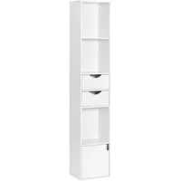 Woltu Bücherregal, Weiß, Holzwerkstoff, 3 Fächer, 2 Schubladen, Rechteckig,