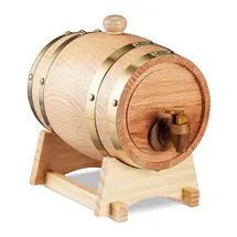 Relaxdays Schnapsfass, 1,25 l, Eichenholz, Holzfass mit Bock & Zapfhahn, Whisky, Wein, Spirituosen, Whiskyfass, Natur
