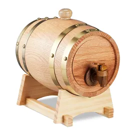 Relaxdays Schnapsfass, 1,25 l, Eichenholz, Holzfass mit Bock & Zapfhahn, Whisky, Wein, Spirituosen, Whiskyfass, Natur