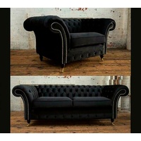 JVmoebel Chesterfield-Sofa, Chesterfield 3+2+1 Sitzer Garnitur Sofa Couch schwarz