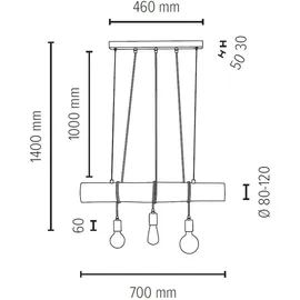 Spot-Light Hängelampe Esstisch Pendelleuchte schwarz Wohnzimmerlampe Holzbalken, Hängeleuchte 3-flammig Landhaus Höhenverstellbar, Metall, E27, Lxbxh 65x8x140 cm
