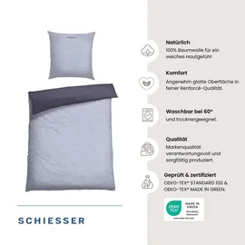 SCHIESSER Doubleface Renforcé blau 155 x 200 cm + 80 x 80 cm