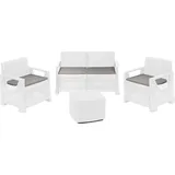 Dmora Lounge-Set Triulzi Weiß, 4 Sitze, 1 Tisch: Ideal für draußen - Weiß