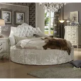 Xlmoebel Rundbett Rundes Samt Bett Chesterfield Luxus Polster Betten Textil Stoff Sofort, Made in Italy weiß