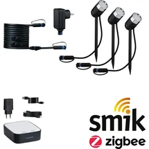 Paulmann Plug & Shine Starterset Smart Home smik Gateway + LED Gartenstrahler Pike Basisset RGBW 1 St. Schwarz/Silber