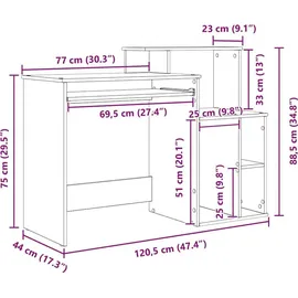 vidaXL Schreibtisch mit Regal Weiß 120,5 x 44 x 88,5 cm Holzwerkstoff