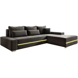 Juskys Sofa Davos mit Schlaffunktion Bettkasten, & - Stoff Schlafsofa L Form Couch Beleuchtung - Dunkelgrau