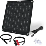 ECO-WORTHY 12 Volt 10 Watt Solar Autobatterie Ladegerät, Solarmodul Erhaltungsladung, Tragbares Solarpanel Notstromversorgung mit Krokodilklemmen Adapter für Auto, Boot, Motorrad, Wohnmobil, LKW