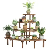 Gaommini Pflanzenleiterbank, Eck-Pflanzenständer Blumentreppe Blumenbank aus Holz für drinnen und draußen, 4-stöckige Pflanzenregale, Blumenregal für Gartenterrasse, rechtwinkliger Pflanzständer