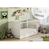 Kids Collective Babybett 60x120 umbaubar mit Schublade, Gitterbett, Kinderbett, höhenverstellbar & herausnehmbare Sprossen | weitere Größen: 70x140cm | 60x120cm... - Weiß