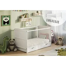 Kids Collective Babybett 60x120 umbaubar mit Schublade, Gitterbett, Kinderbett, höhenverstellbar & herausnehmbare Sprossen | weitere Größen: 70x140cm | 60x120cm... - Weiß