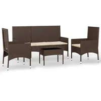 vidaXL 4-tlg Garten-Lounge-Set mit Kissen Braun Poly Rattan Modell 10